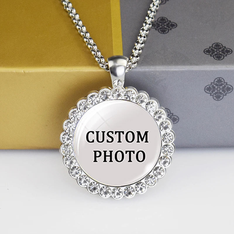 Cherish your loved ones with our Rhinestone Glass Necklace Personalized Family Picture Gift. Show your love and appreciation with this uniques piece. 