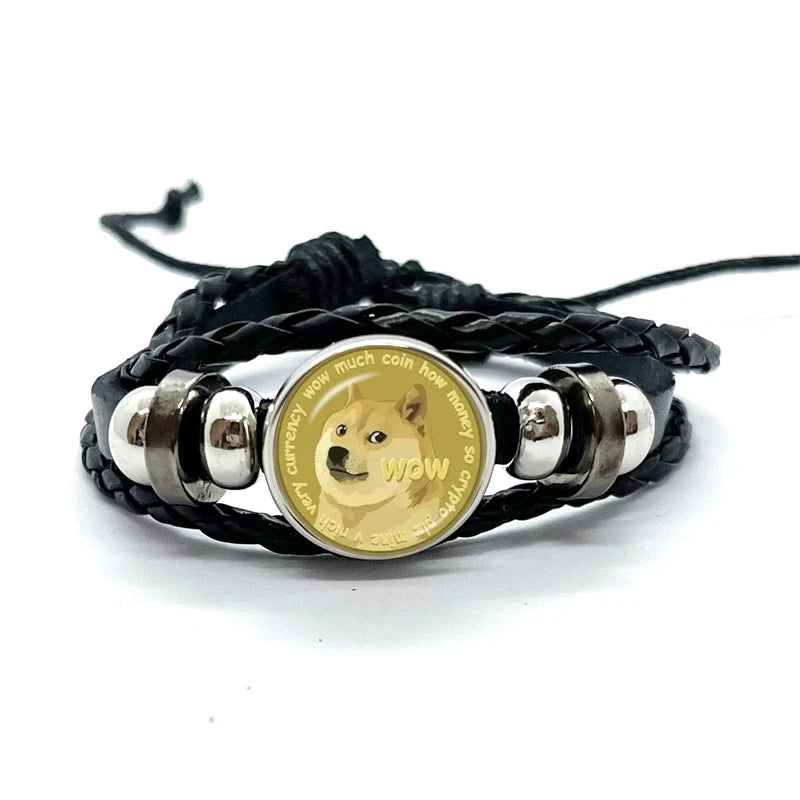 Cryptocurrency Bitcoin Theme Glass Dome Snap Button Bracelet