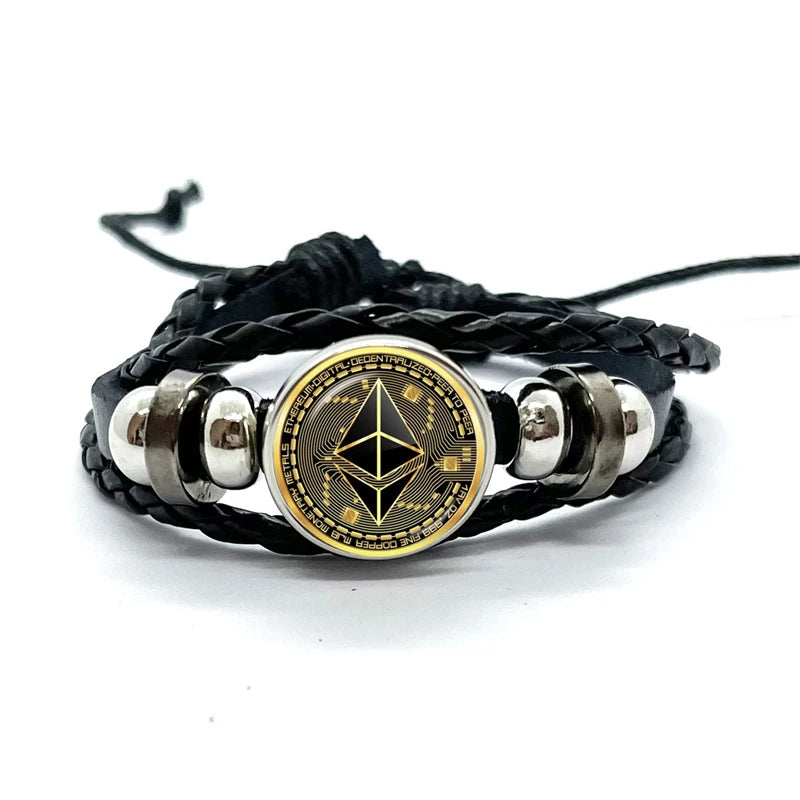 Cryptocurrency Bitcoin Theme Glass Dome Snap Button Bracelet