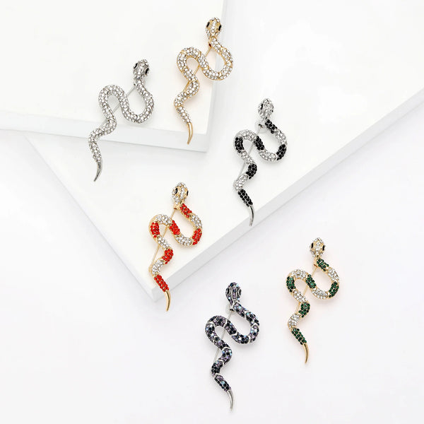 Chic Rhinestone Snake Brooches, Glamorous Fashion Jewelry