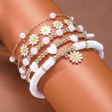 Elevate style with Daisy Flower Pendant Bracelet Set Bohemian Beaded.