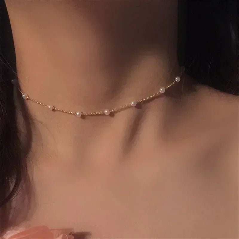 Pearl Choker Gold Necklace Jewelry for Women Chocker