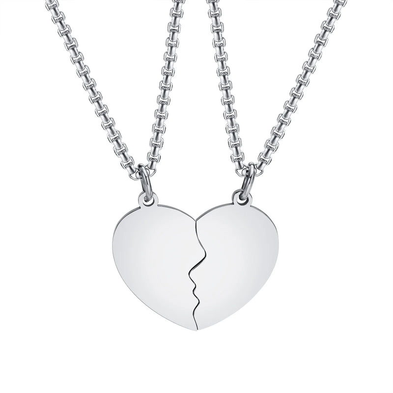 Heart Puzzle Pendants with Box Chain Collar Jewelry