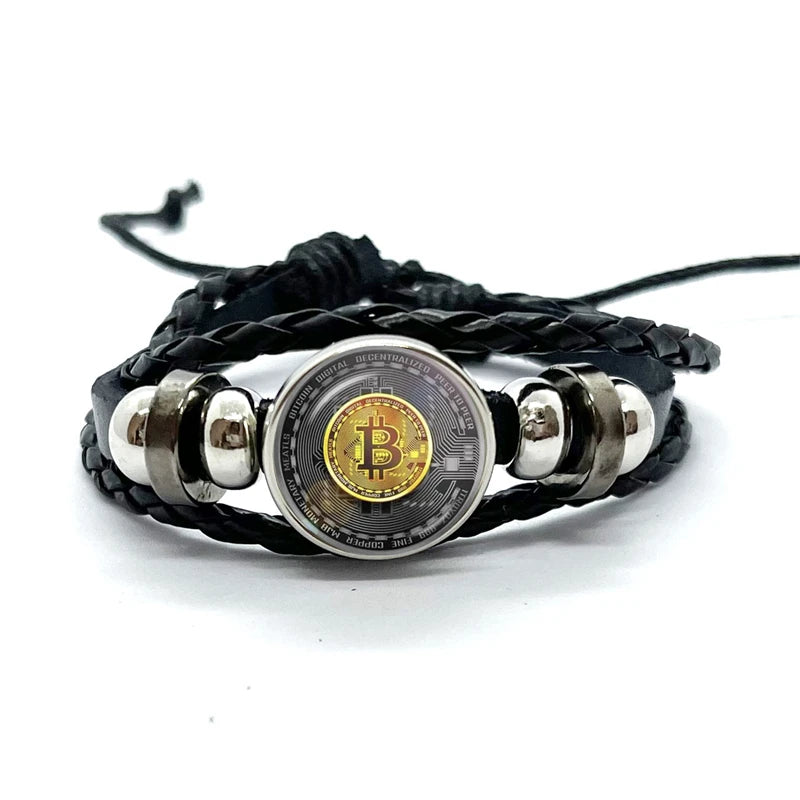 Cryptocurrency Bitcoin Theme Glass Dome Snap Button Bracelet