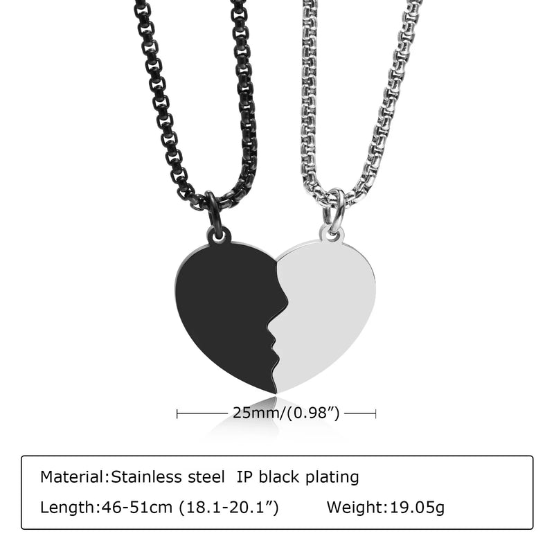 Heart Puzzle Pendants with Box Chain Collar Jewelry