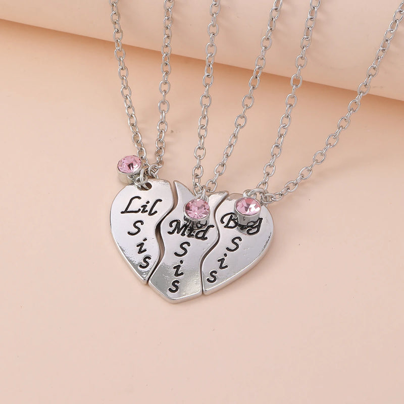 Family Jewelry Big Mid Puzzle Heart Pendant Necklace