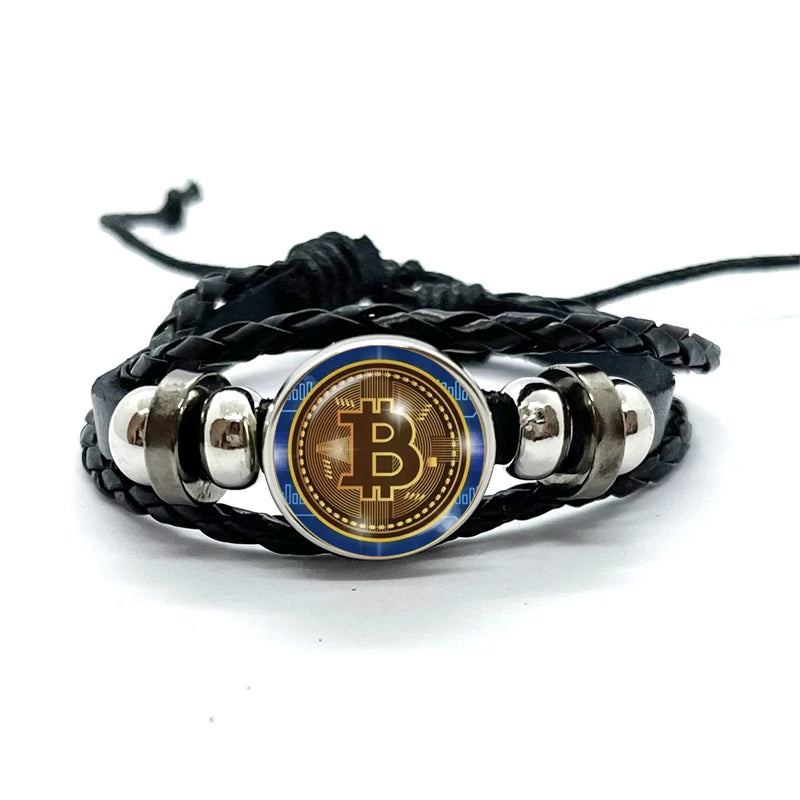 Cryptocurrency Bitcoin Theme Glass Dome Snap Button Bracelet