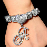 Trendy Crystal Cursive Initials Bracelet For Women