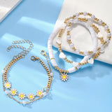 Elevate style with Daisy Flower Pendant Bracelet Set Bohemian Beaded.