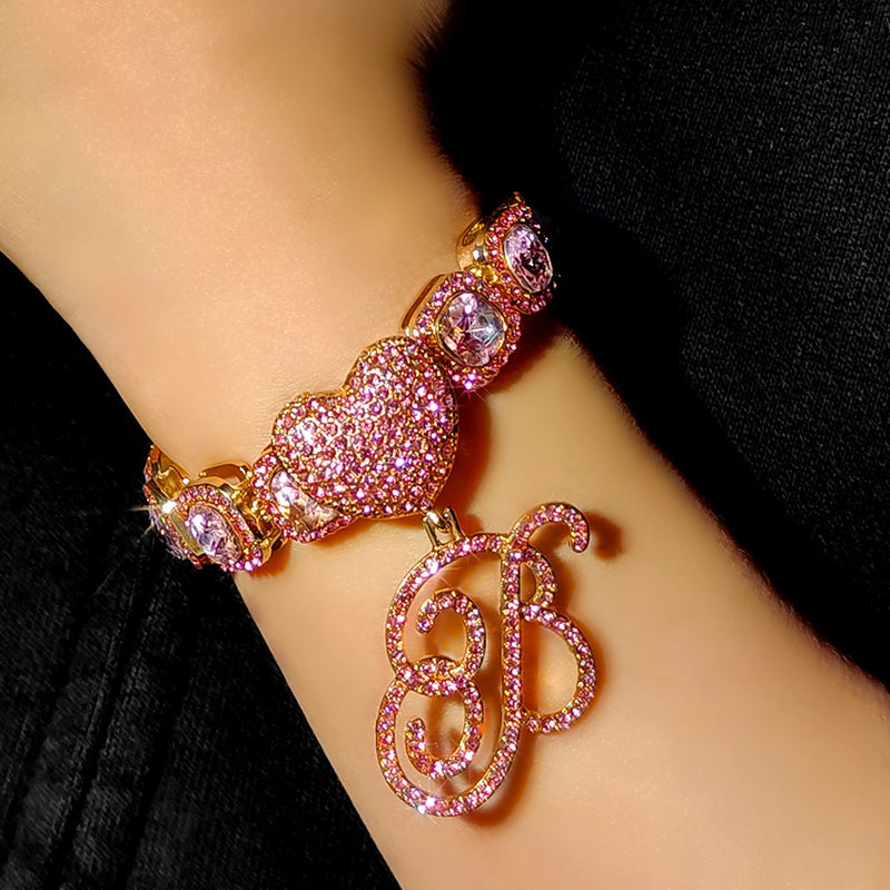 Trendy Crystal Cursive Initials Bracelet For Women