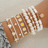 Elevate style with Daisy Flower Pendant Bracelet Set Bohemian Beaded.