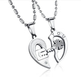 Crystal Heart Key Necklace Couple Puzzle Necklace.