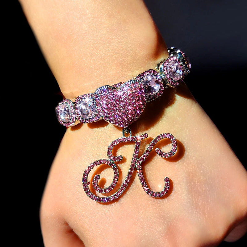 Trendy Crystal Cursive Initials Bracelet For Women