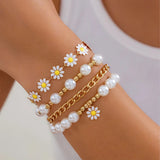 Elevate style with Daisy Flower Pendant Bracelet Set Bohemian Beaded.